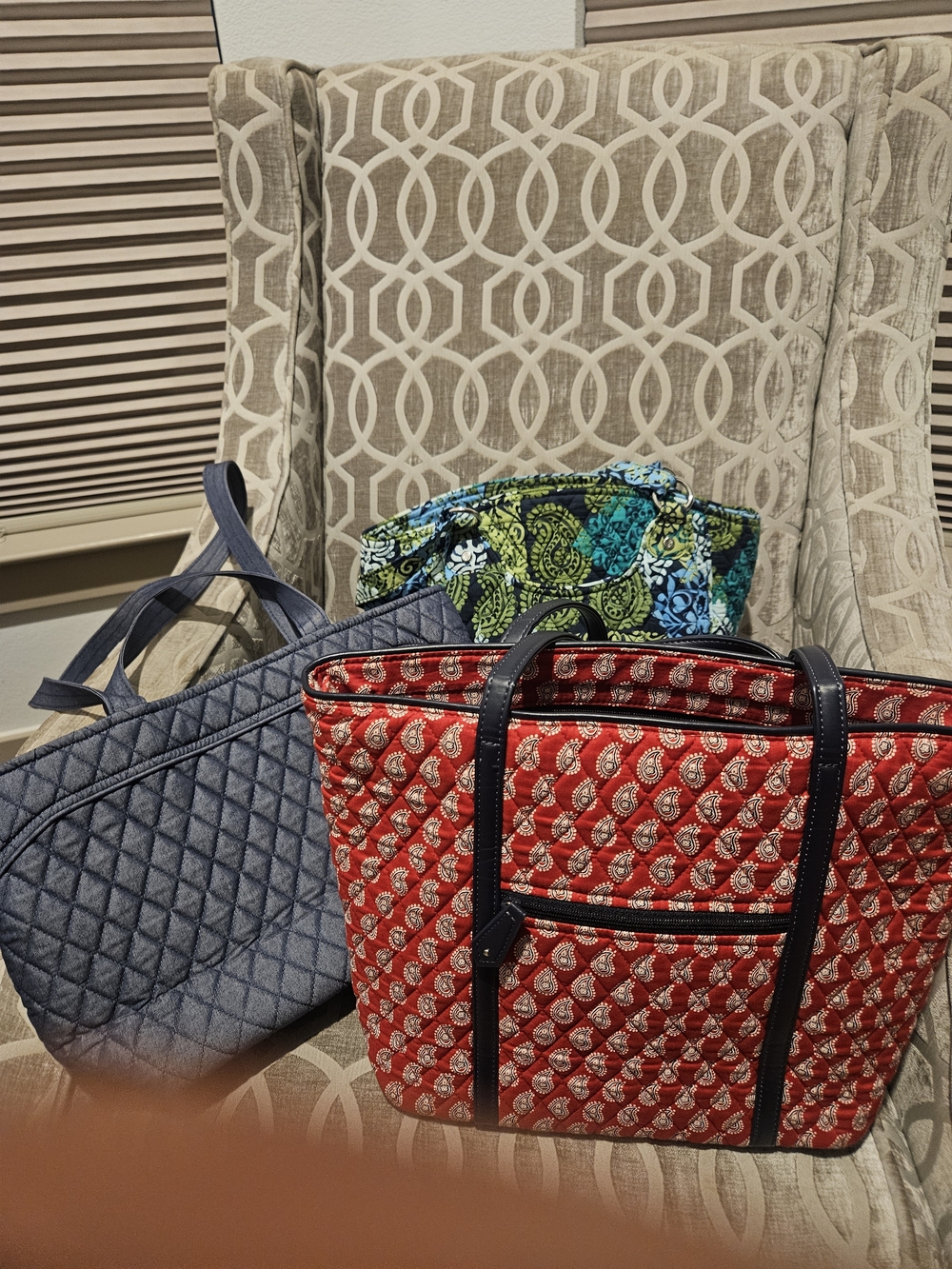 Vera Bradley Red Quilted Tote with Navy Trim and Blue Quilted Companion - Picture 3 of 3